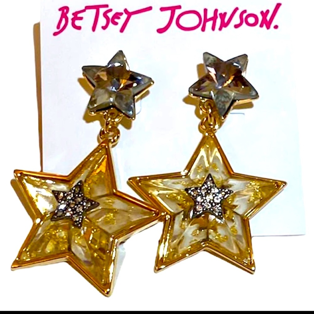 New Betsey Johnson CELESTIAL PUNK STAR DROP EARRINGS CRYSTAL - Picture 2 of 7